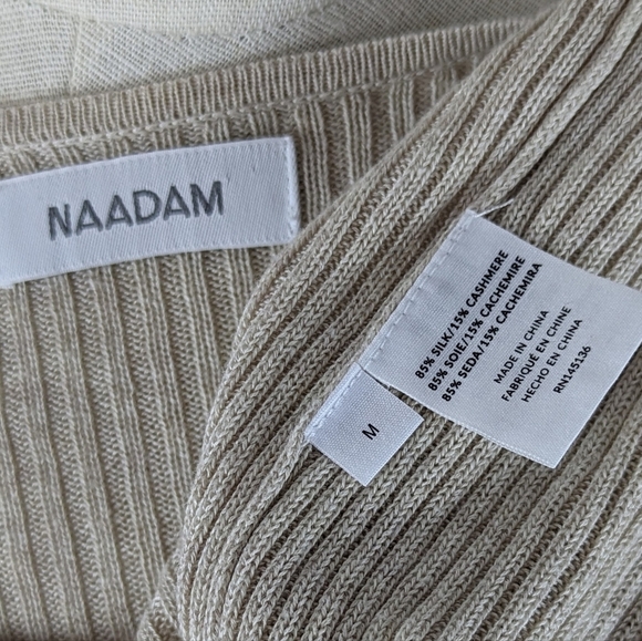 NAADAM Cardigan Faux Pearl Button Front Short Sleeve Silk Cashmere Linen M NWOT - Picture 11 of 12